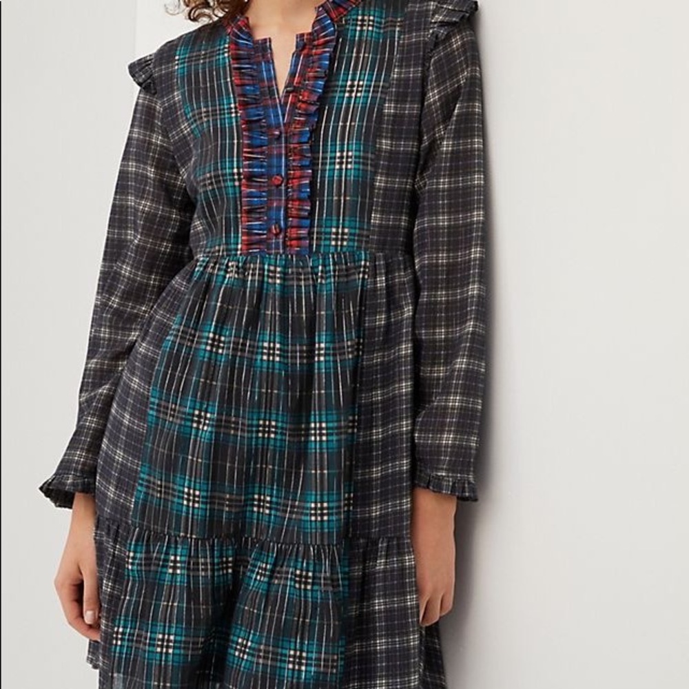 NWT Dhruv Kapoor Ariana Plaid Ruffle Dress Anthro
